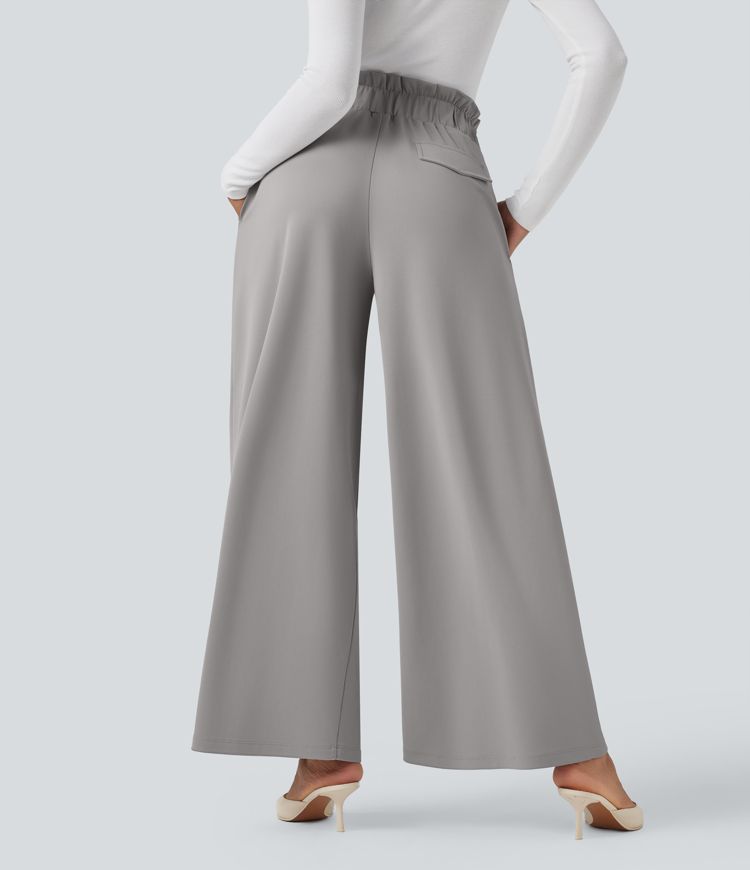 Pantalones de oficina ancho  Halara Flex™ de crepé de tiro alto con bolsillos
