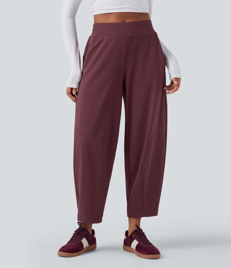 Pantalon 7/8 barrel taille mi-haute avec poches