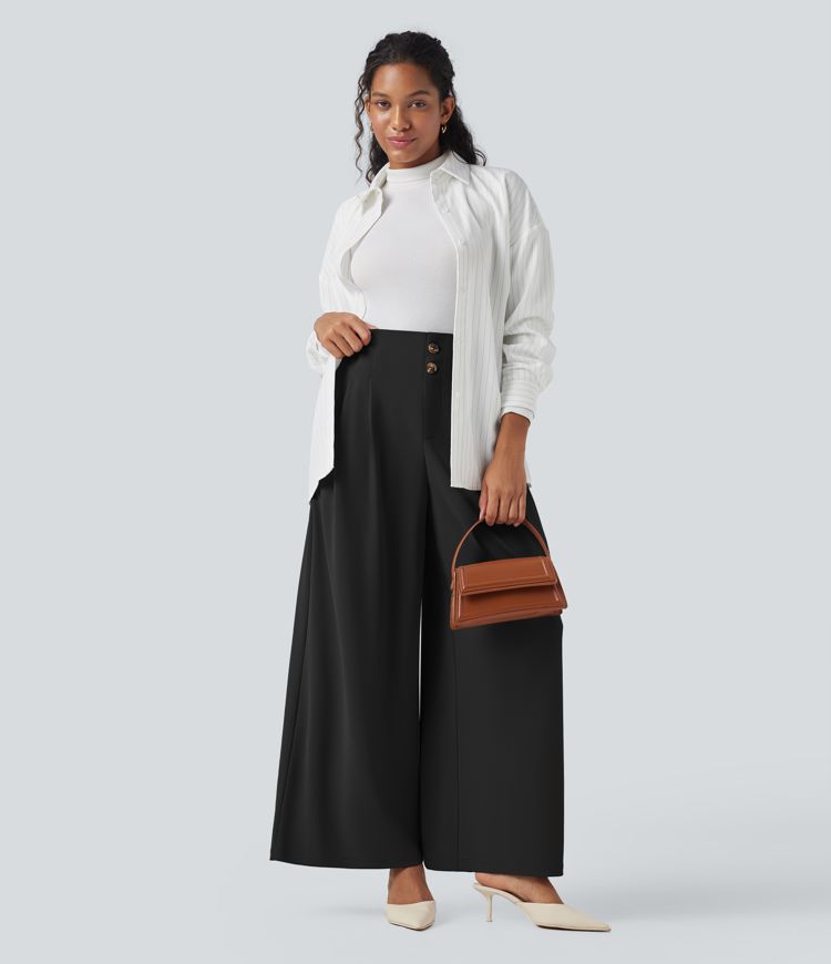 Halara Flex™ wide-leg crepe high-waisted tailored trousers with pockets