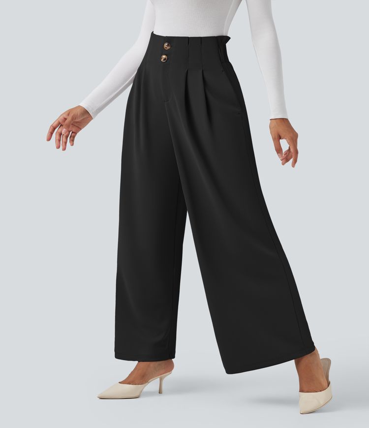 Halara Flex™ wide-leg crepe high-waisted tailored trousers with pockets