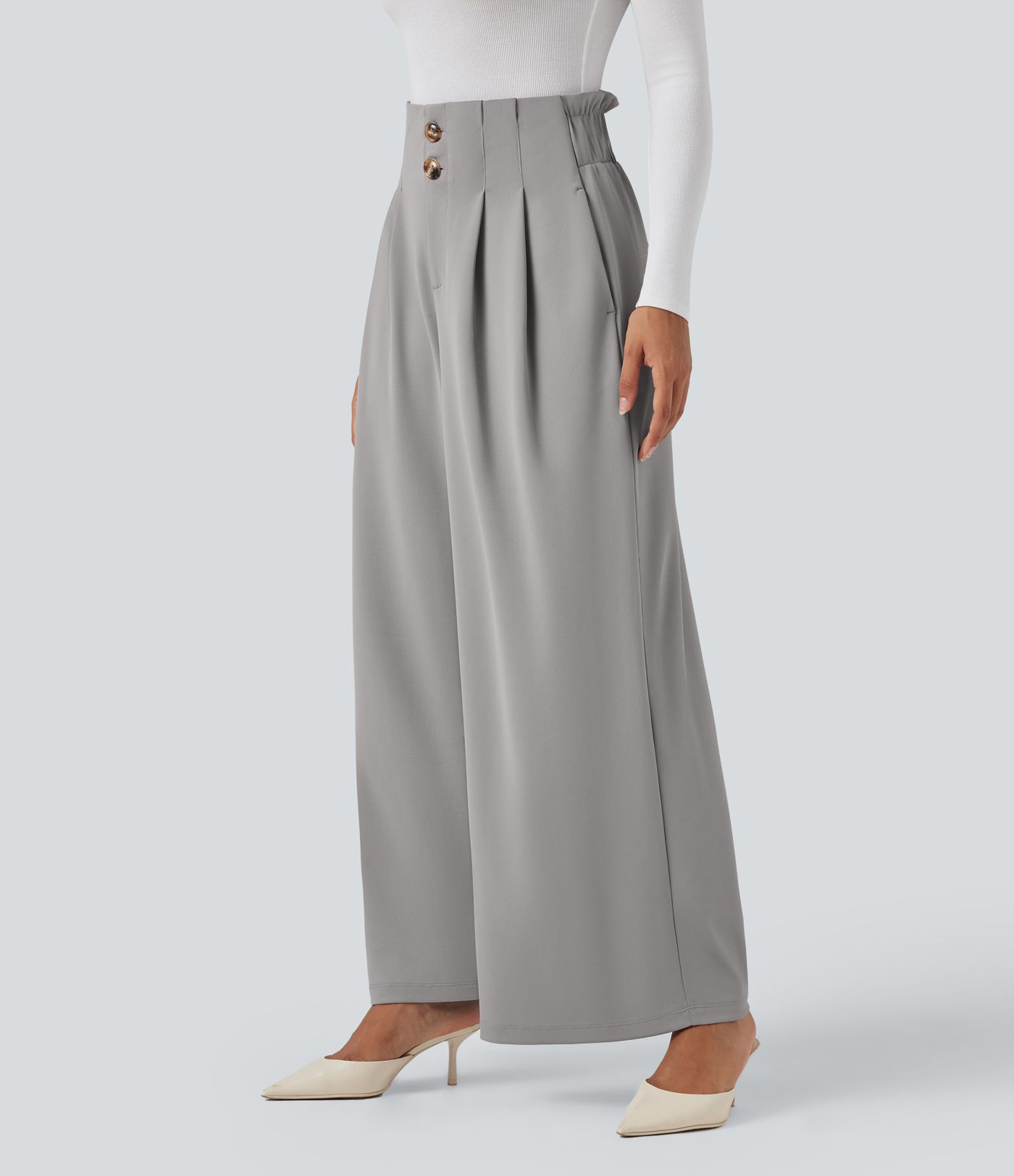 Pantalones de oficina ancho  Halara Flex™ de crepé de tiro alto con bolsillos