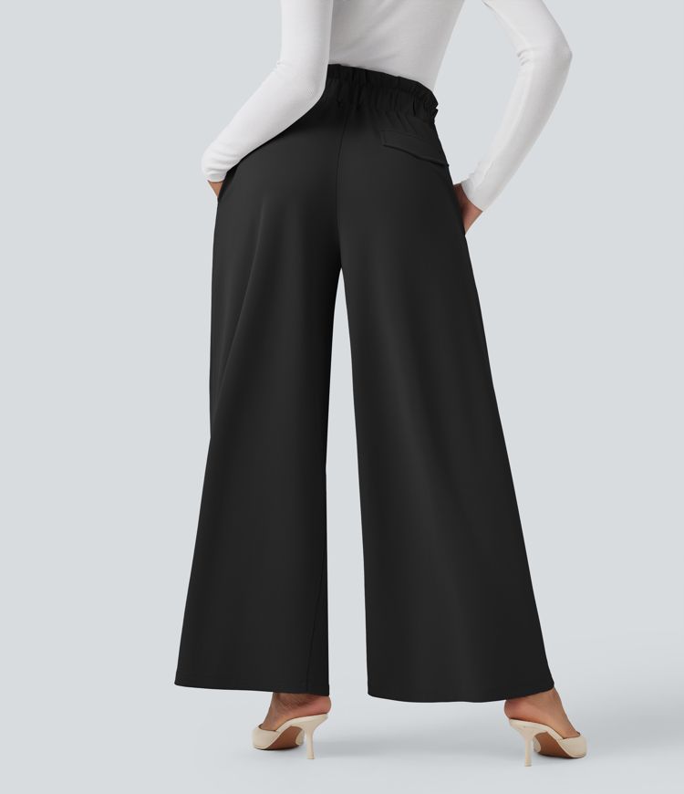 Halara Flex™ wide-leg crepe high-waisted tailored trousers with pockets