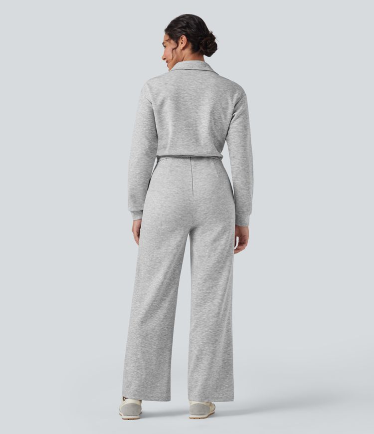Lapel Zip Long Sleeve Casual Jumpsuit with Pockets-Easy Peezy