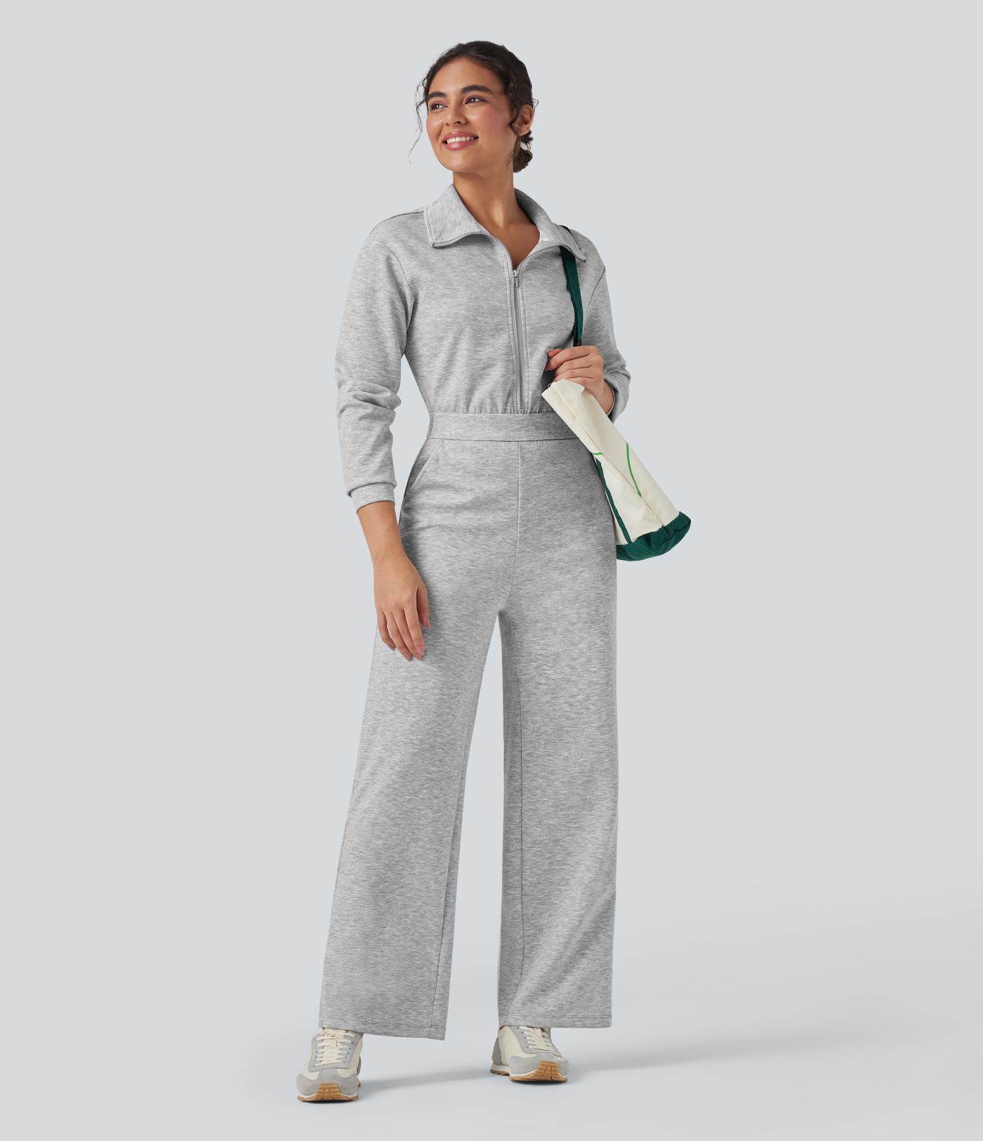 Lapel Zip Long Sleeve Casual Jumpsuit with Pockets-Easy Peezy