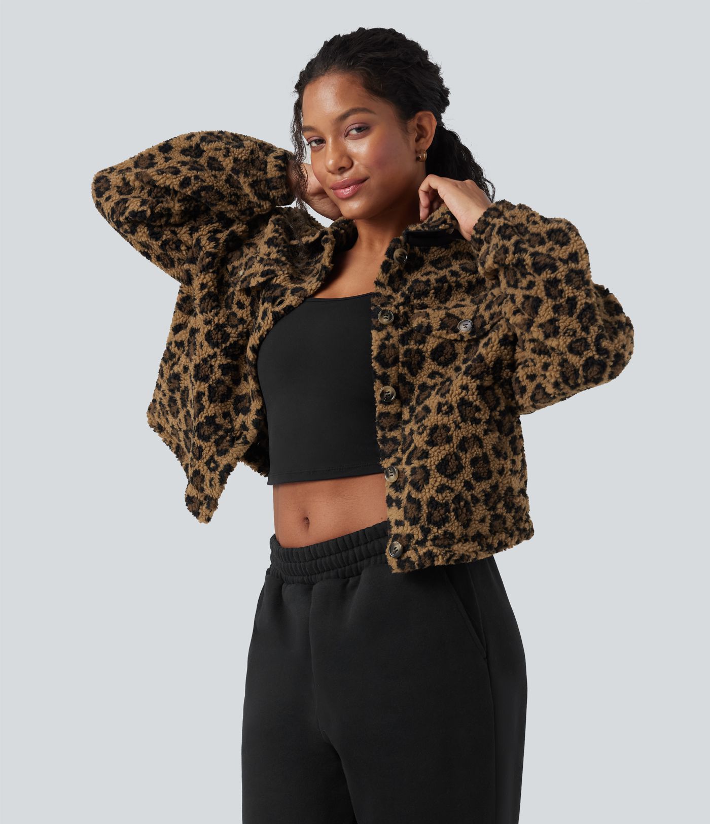 Long Sleeve Casual Sherpa Jacket with Pockets