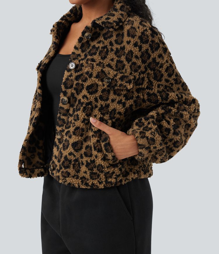 Long Sleeve Casual Sherpa Jacket with Pockets