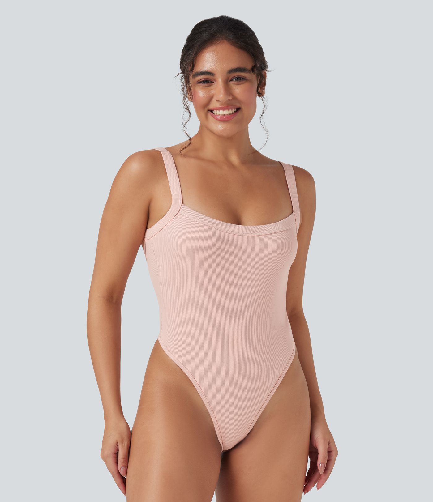 Ribbed Knit Square Neck Sleeveless Skinny Casual Bodysuit