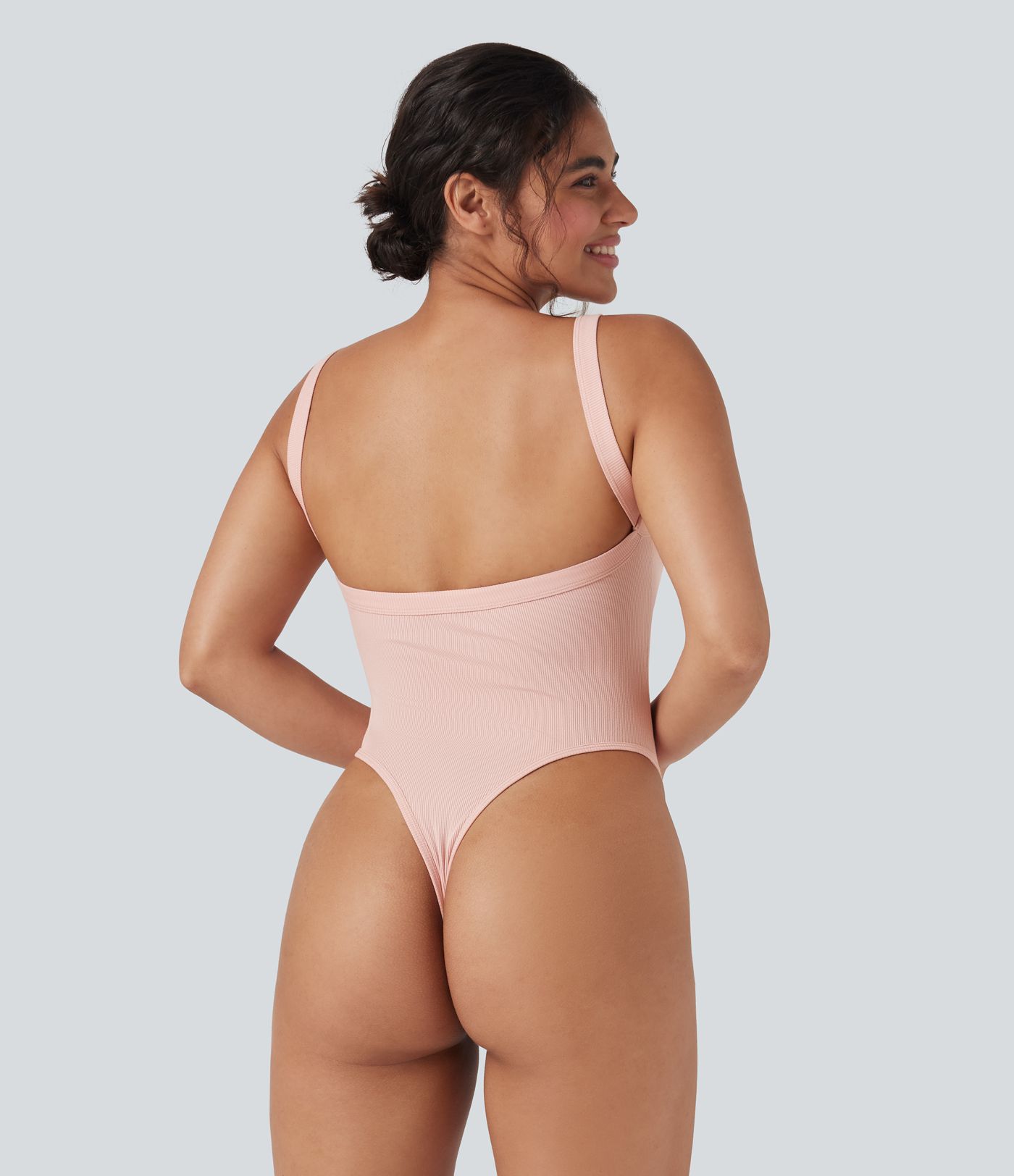 Ribbed Knit Square Neck Sleeveless Skinny Casual Bodysuit