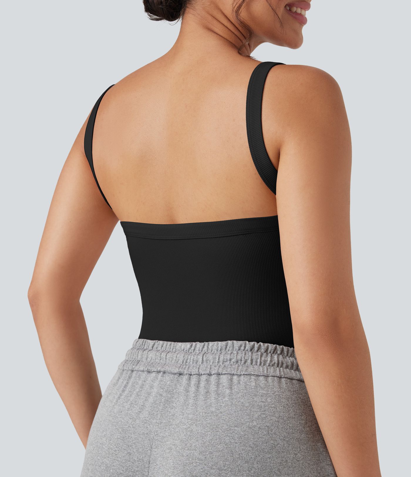 Ribbed Knit Square Neck Sleeveless Skinny Casual Bodysuit