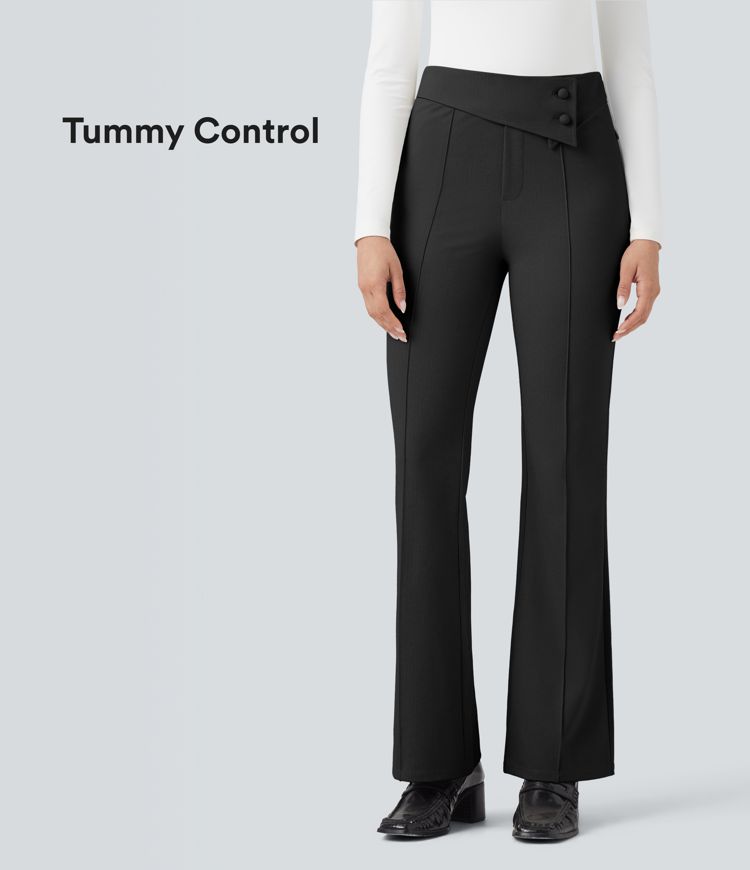 Halara Flex™ Foldover High Waisted Tummy Control Herringbone Flare Work Pants with Pockets
