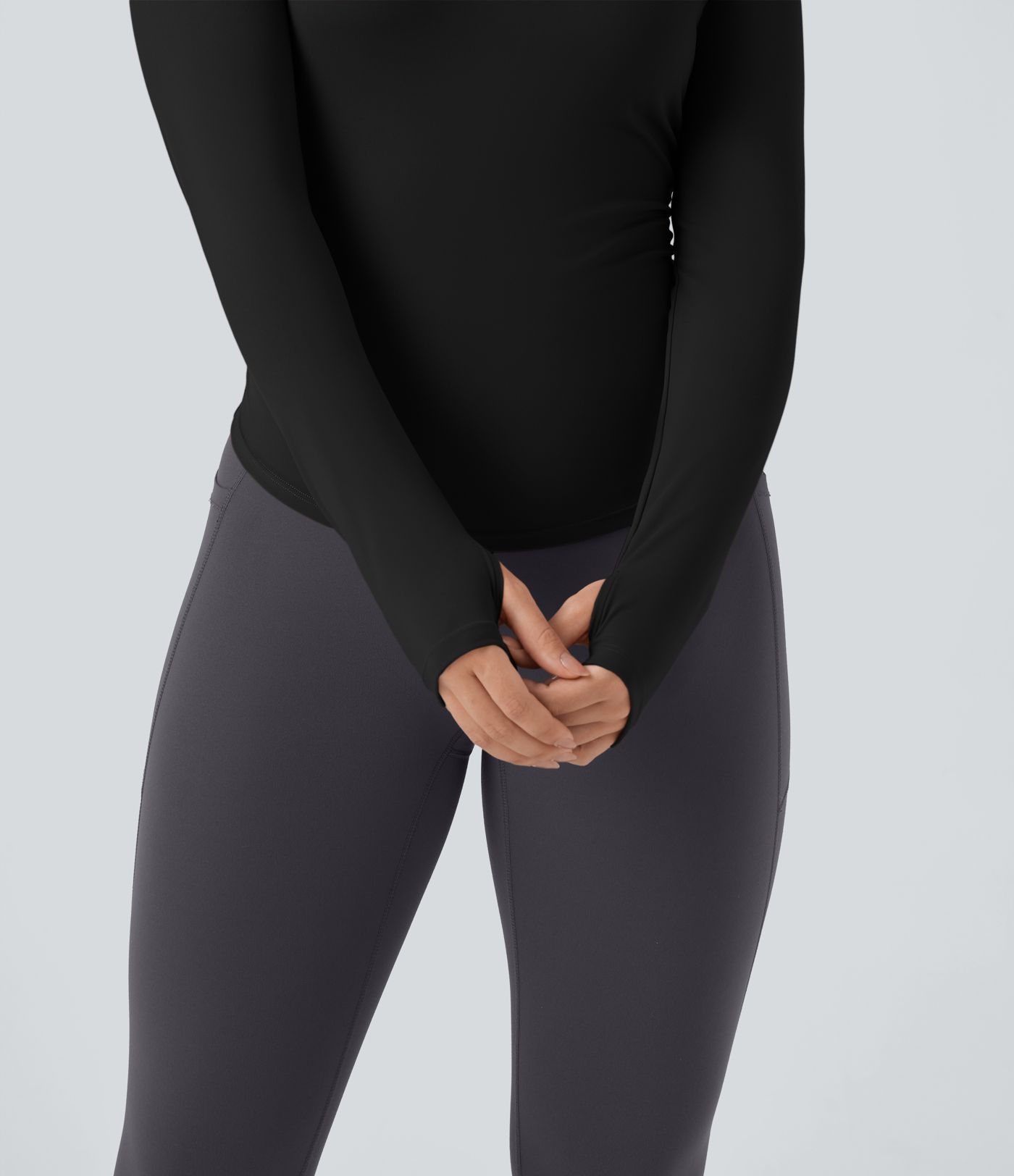 SoftlyZero™ Plush Henley Long Sleeve Thumb Holes Ruched Curved Hem Yoga Sports Top