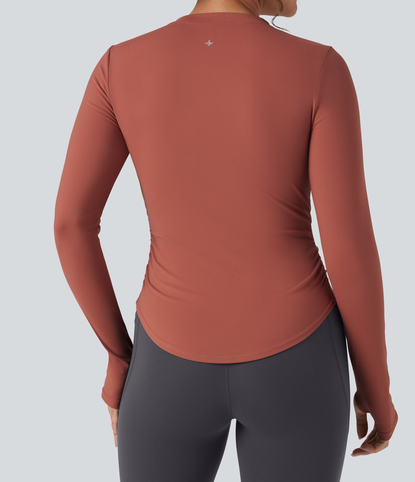 SoftlyZero™ Plush Henley Long Sleeve Thumb Holes Ruched Curved Hem Yoga Sports Top