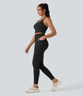 Halara UltraSculpt™ SoCinched Trainingsleggings mit hohem Bund, gerafftem Po-Lifting, Bauchkontrolle und Taschen