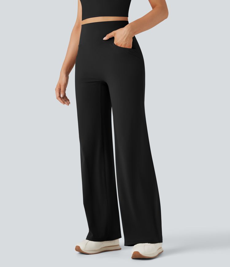 Halara UltraSculpt™ SoCinched Pantalon de yoga taille haute à effet gainant pour le ventre, coupe droite, avec poches
