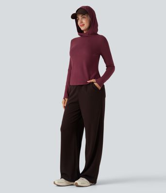 Halara HeatCore Hooded Long Sleeve Thumb Holes Slim Hiking Warming Sports Top