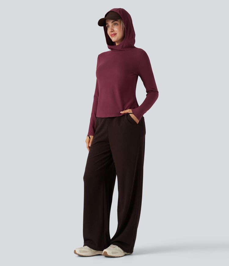 Halara HeatCore Hooded Long Sleeve Thumb Holes Slim Hiking Warming Sports Top