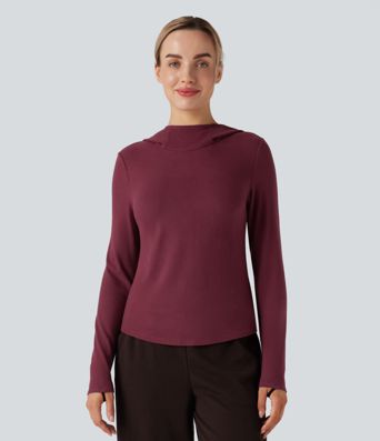 Halara HeatCore Hooded Long Sleeve Thumb Holes Slim Hiking Warming Sports Top