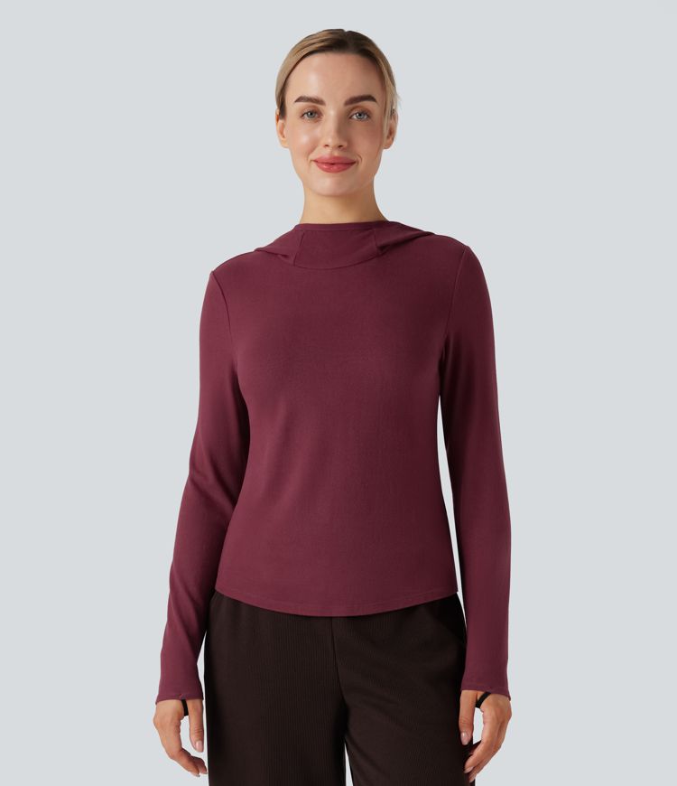 Halara HeatCore Hooded Long Sleeve Thumb Holes Slim Hiking Warming Sports Top