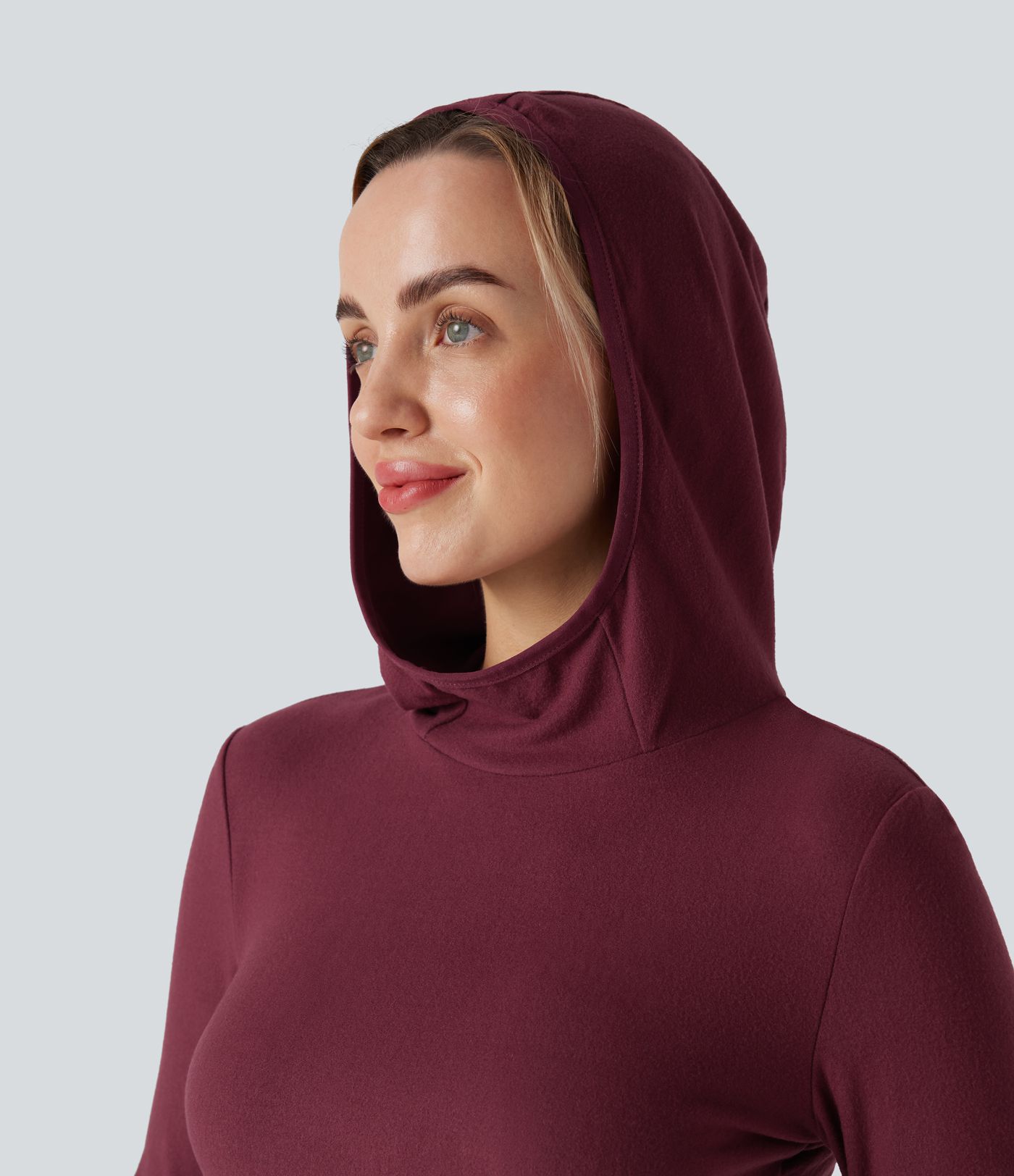 Halara HeatCore Hooded Long Sleeve Thumb Holes Slim Hiking Warming Sports Top