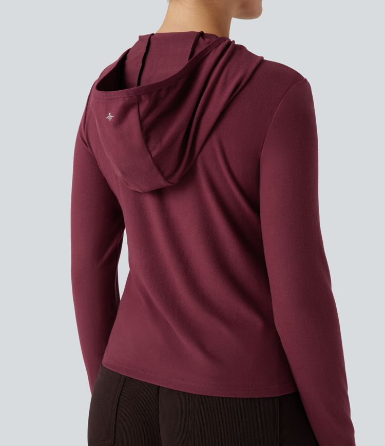 Halara HeatCore Hooded Long Sleeve Thumb Holes Slim Hiking Warming Sports Top