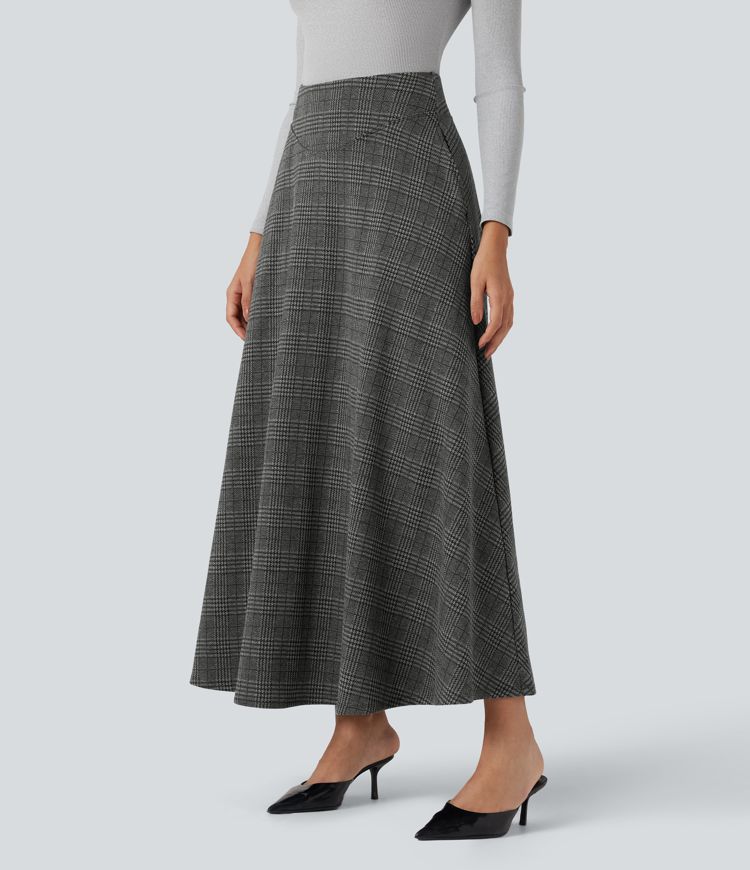 Hoch taillierter Maxi-Rock in Hahnentritt-Karo für die Arbeit mit Taschen