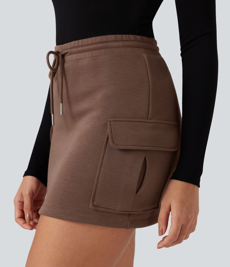 Minifalda casual 2 en 1 de tiro alto con cordón y bolsillos