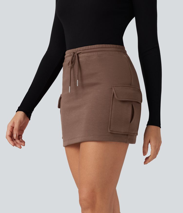 Minifalda casual 2 en 1 de tiro alto con cordón y bolsillos