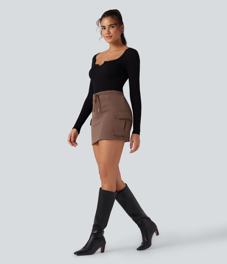 Minifalda casual 2 en 1 de tiro alto con cordón y bolsillos