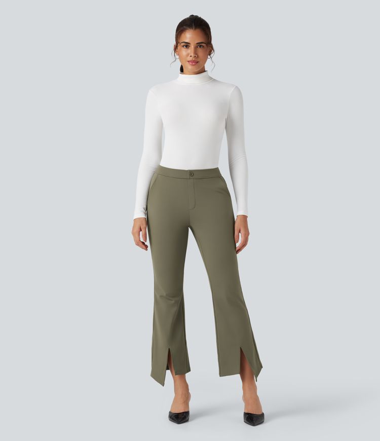 SoftlyZero™ Plush Thermal High Waisted Split 7/8 Work Bootcut Pants with Pockets