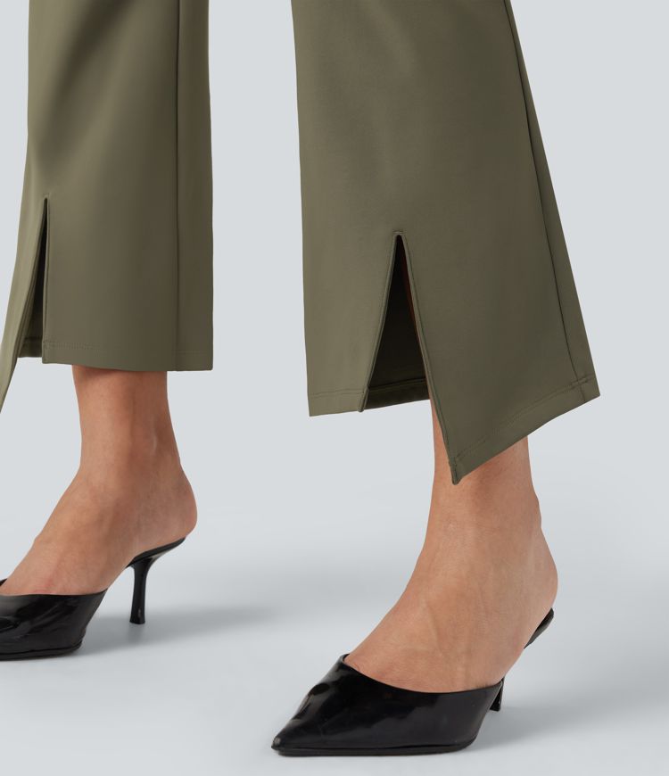 SoftlyZero™ Plush Thermal High Waisted Split 7/8 Work Bootcut Pants with Pockets