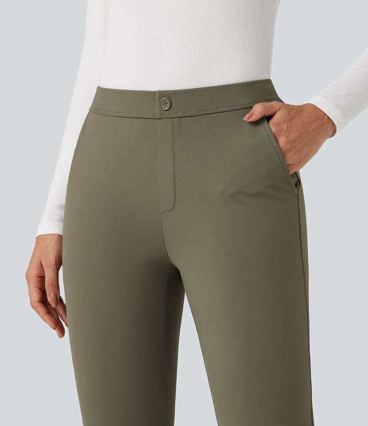 SoftlyZero™ Plush Thermal High Waisted Split 7/8 Work Bootcut Pants with Pockets