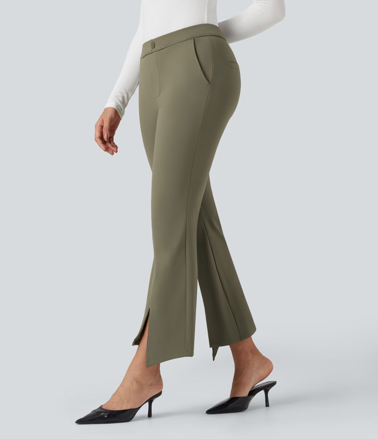 SoftlyZero™ Plush Thermal High Waisted Split 7/8 Work Bootcut Pants with Pockets