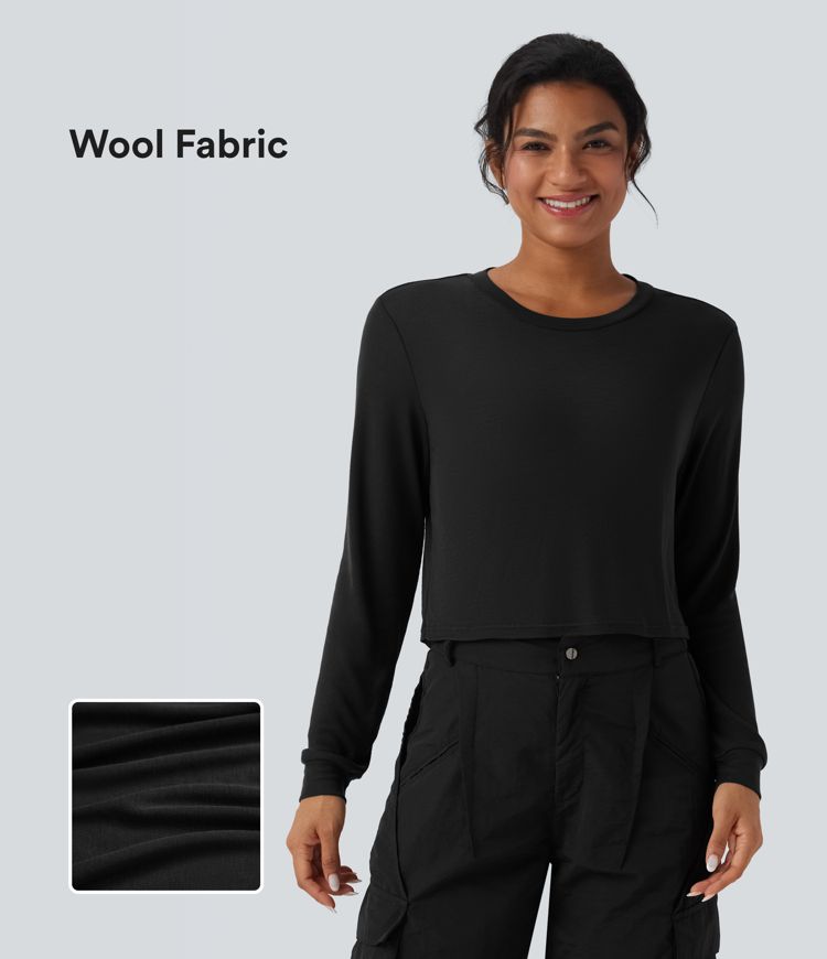 Round Neck Long Sleeve Casual Wool Top