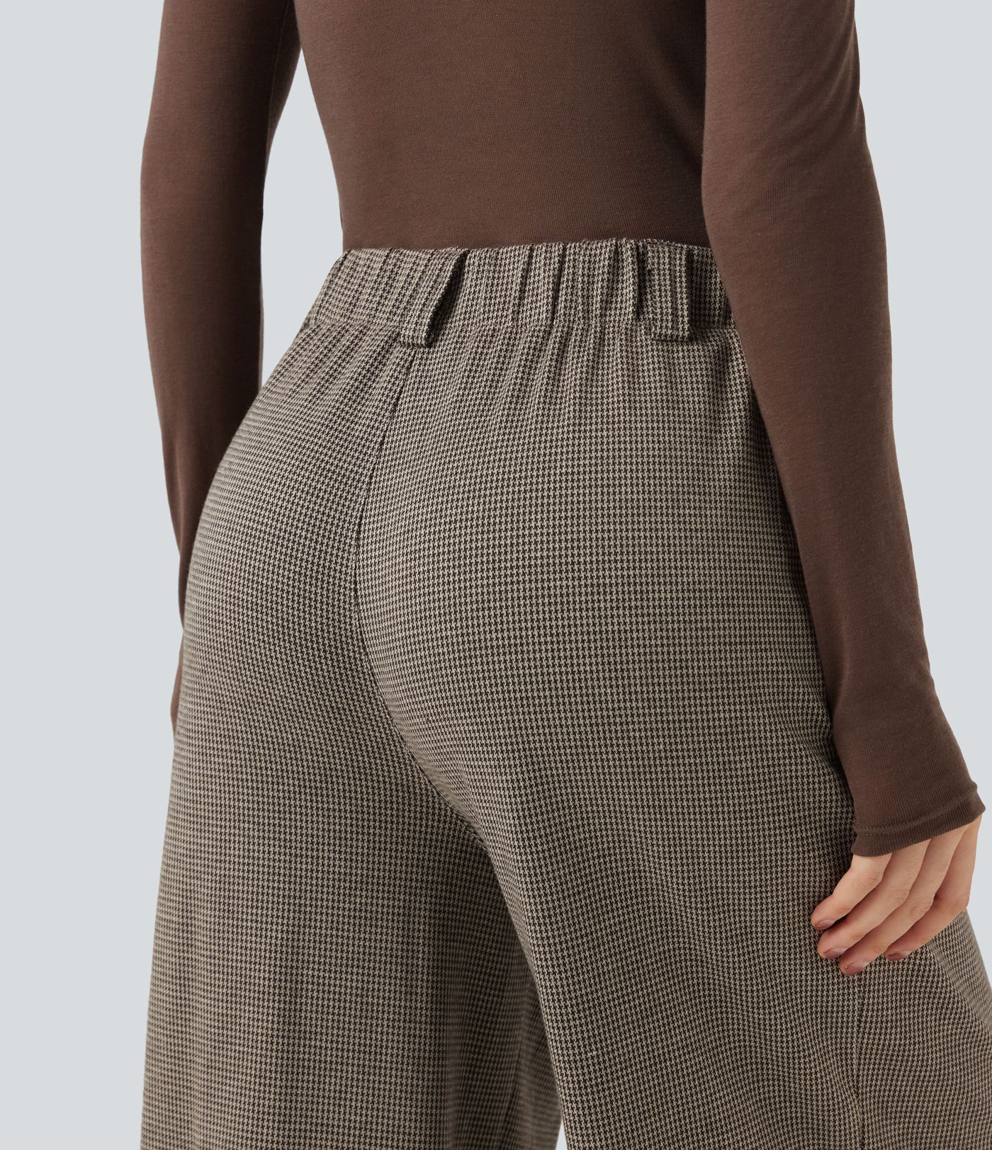 Baggy Arbeitshose mit hohem Bund, Seitentaschen und Hahnentrittmuster