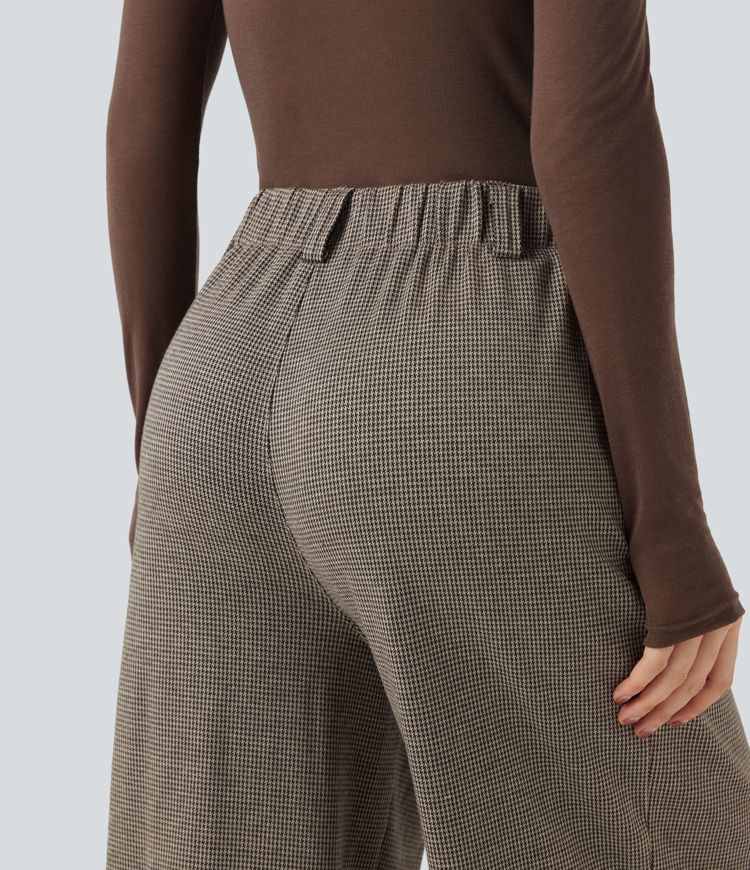 Baggy Arbeitshose mit hohem Bund, Seitentaschen und Hahnentrittmuster