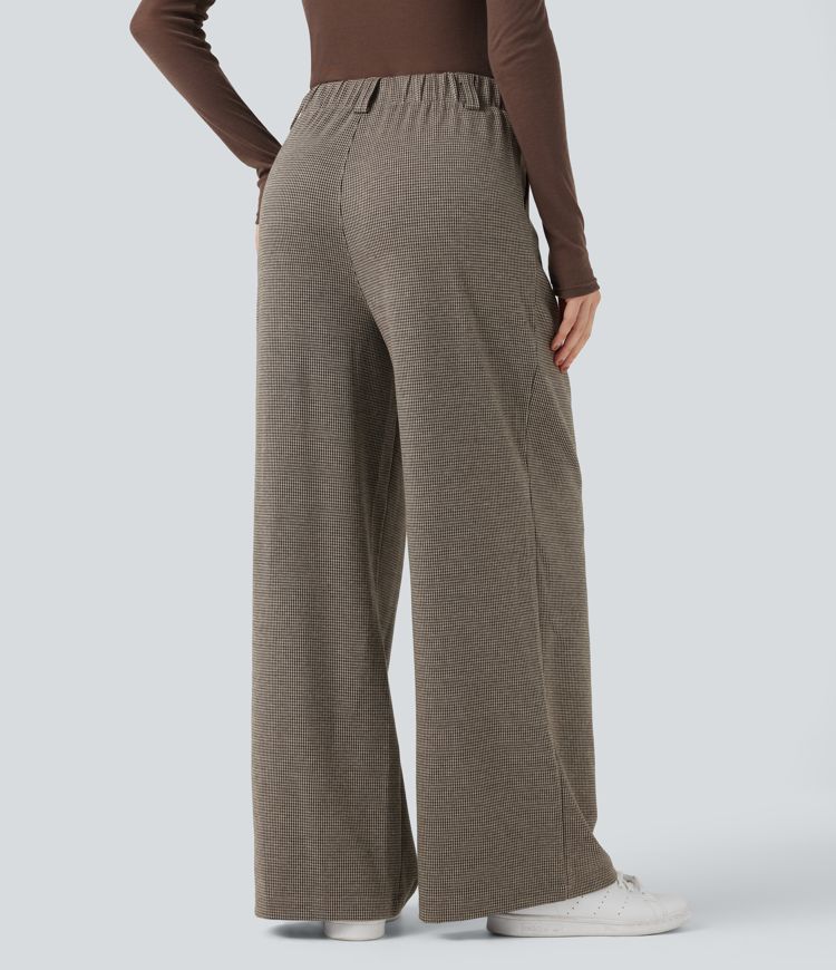 High Waisted Houndstooth Work Baggy Pants with Pockets