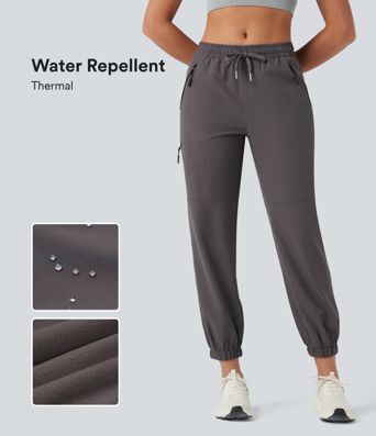 Pantalones deportivos cargo de senderismo térmicos de tiro medio resistentes al agua y al desgaste con cordón y bolsillos con cremallera
