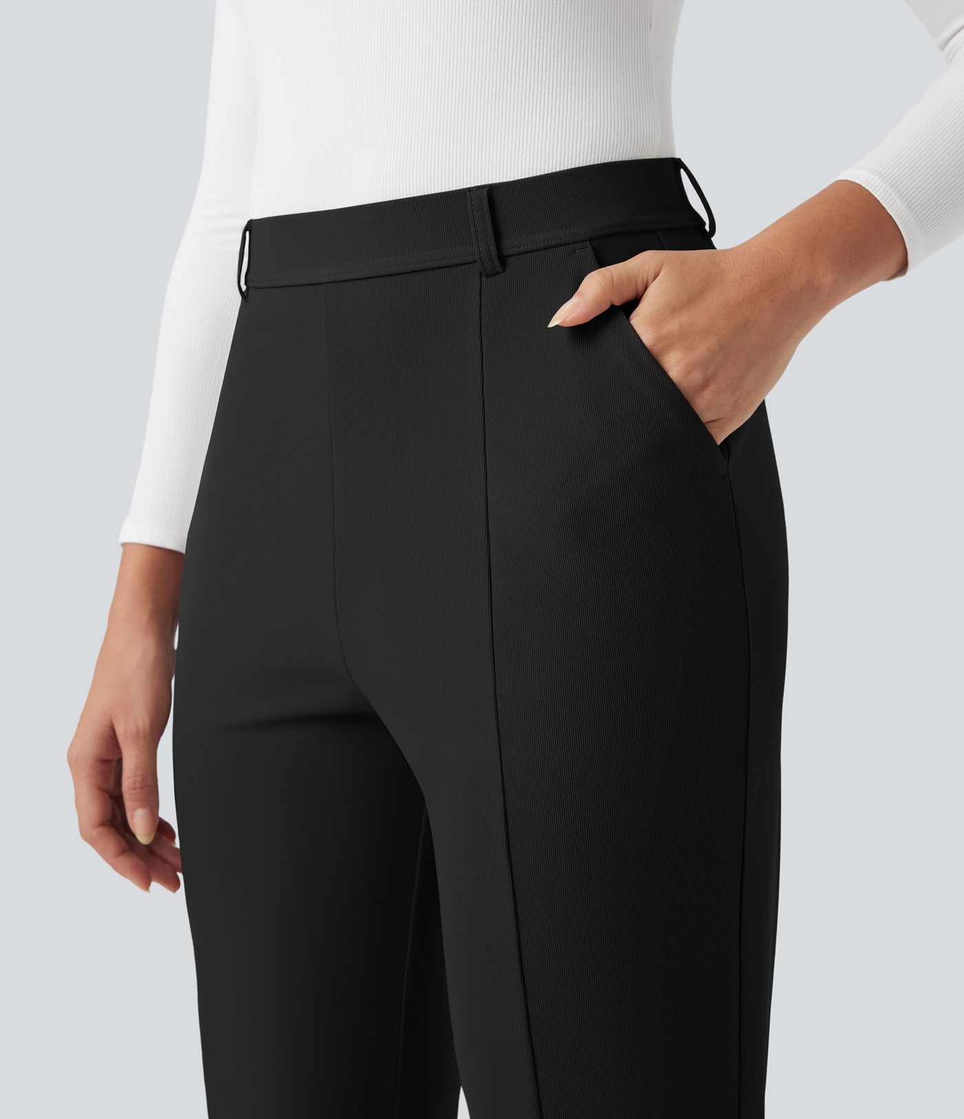Halara Flex™ High Waisted Split Micro Waffle Work Tapered Pants with Pockets