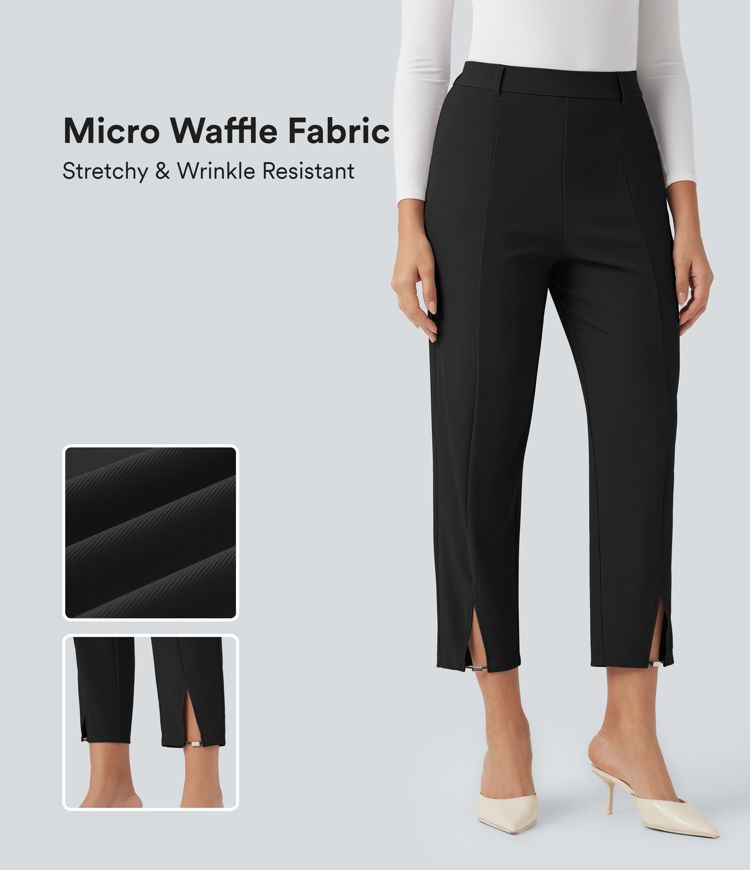 Halara Flex™ High Waisted Split Micro Waffle Work Tapered Trousers with Pockets