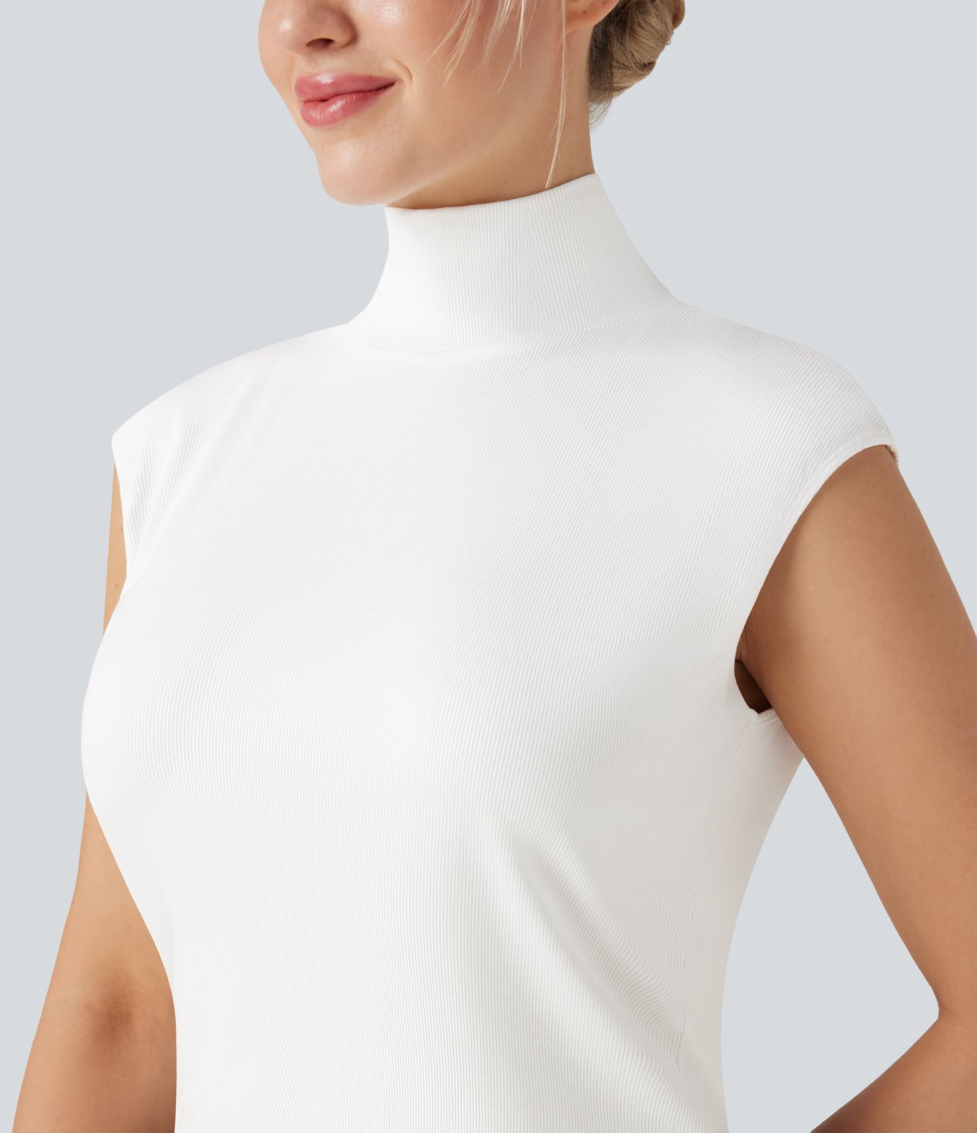 Ribbed Mock Neck Sleeveless Casual Bodysuit