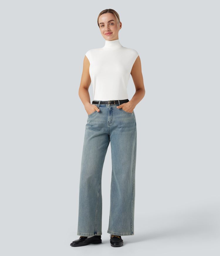 Ribbed Mock Neck Sleeveless Casual Bodysuit