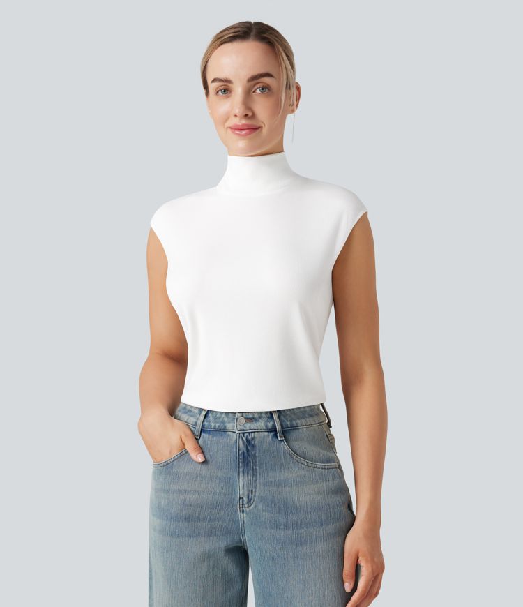 Ribbed Mock Neck Sleeveless Casual Bodysuit