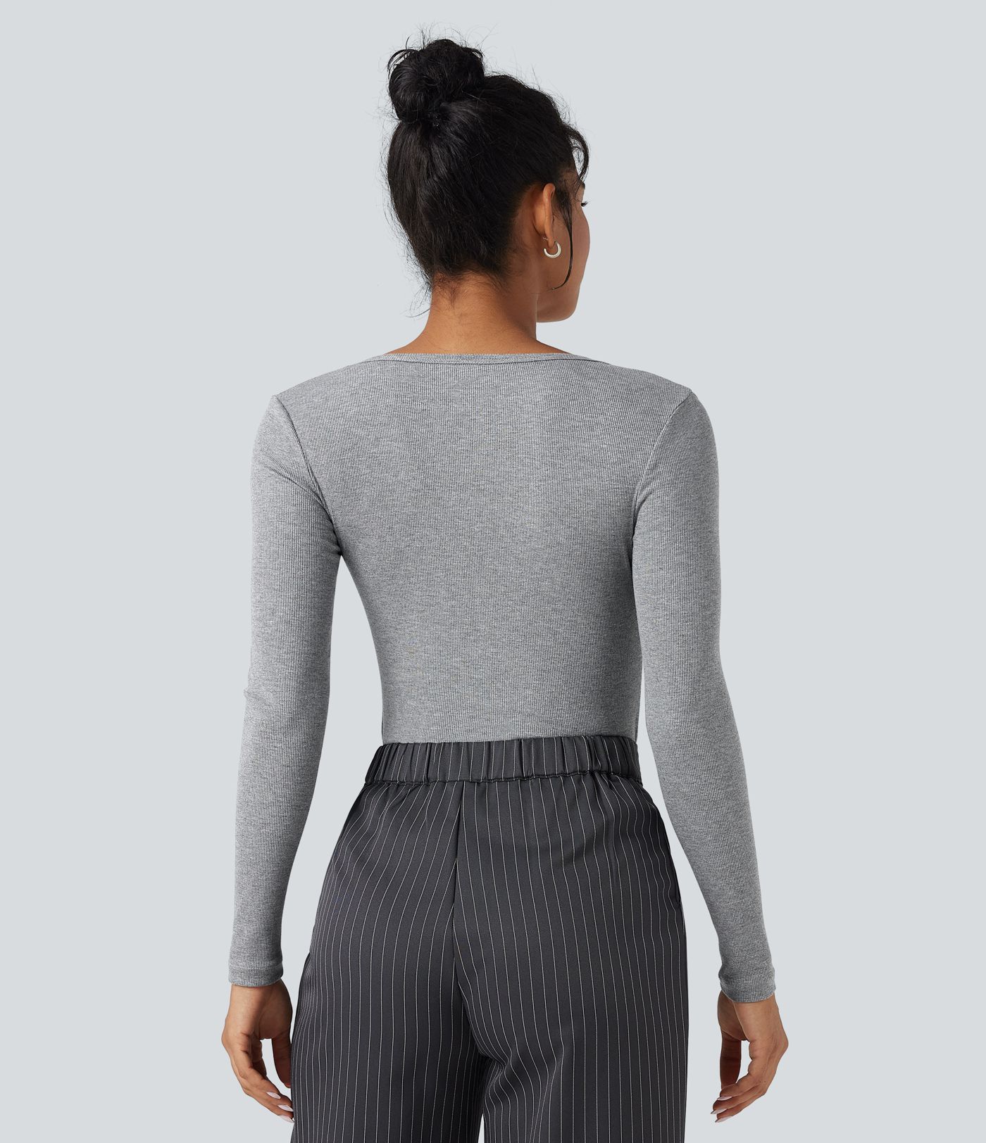 T-shirt côtelé col V manches longues