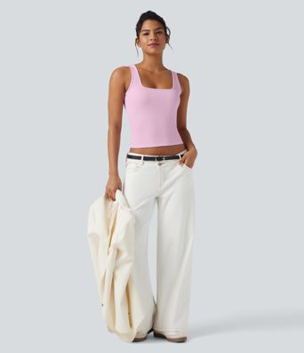 Top casual punto acanalado con scote cuadrado