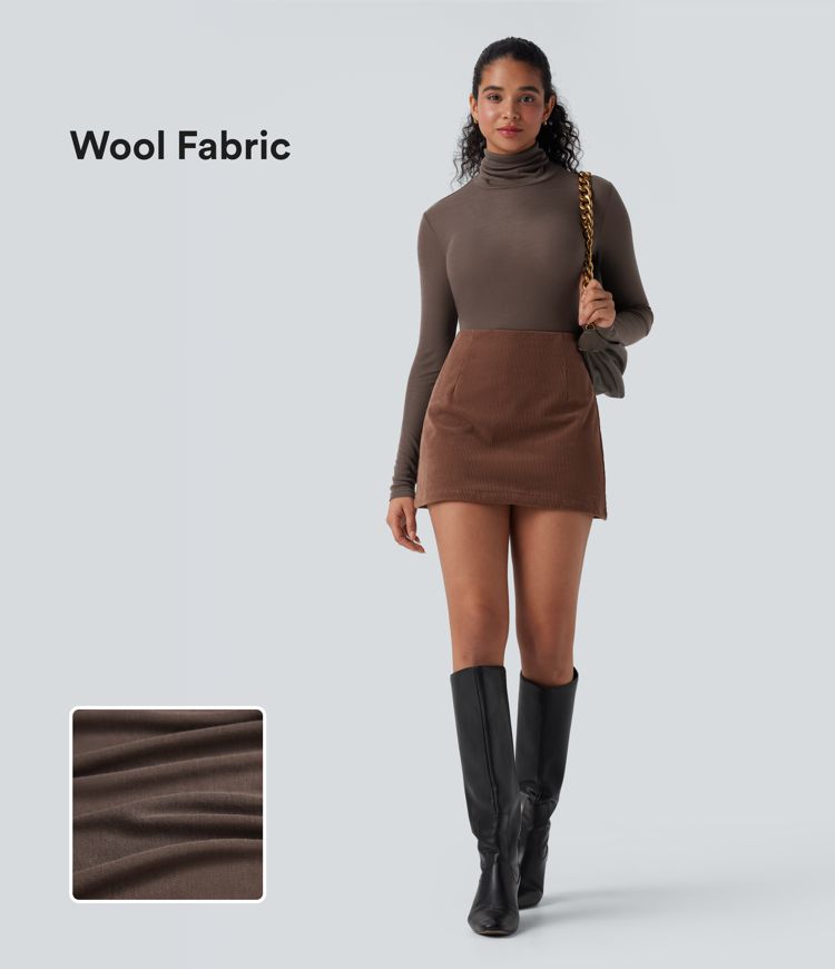 High Neck Long Sleeve Casual Wool Top