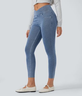 Halara Flex™ Arbeitsleggings aus elastischem Strick-Denim mit hohem Bund und mehreren Taschen Halara Flex™ Arbeitsleggings aus elastischem Strick-Denim mit hohem Bund und mehreren Taschen