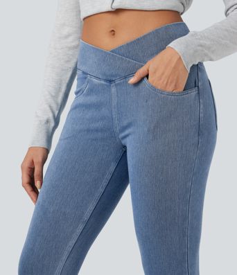 Halara Flex™ Arbeitsleggings aus elastischem Strick-Denim mit hohem Bund und mehreren Taschen Halara Flex™ Arbeitsleggings aus elastischem Strick-Denim mit hohem Bund und mehreren Taschen