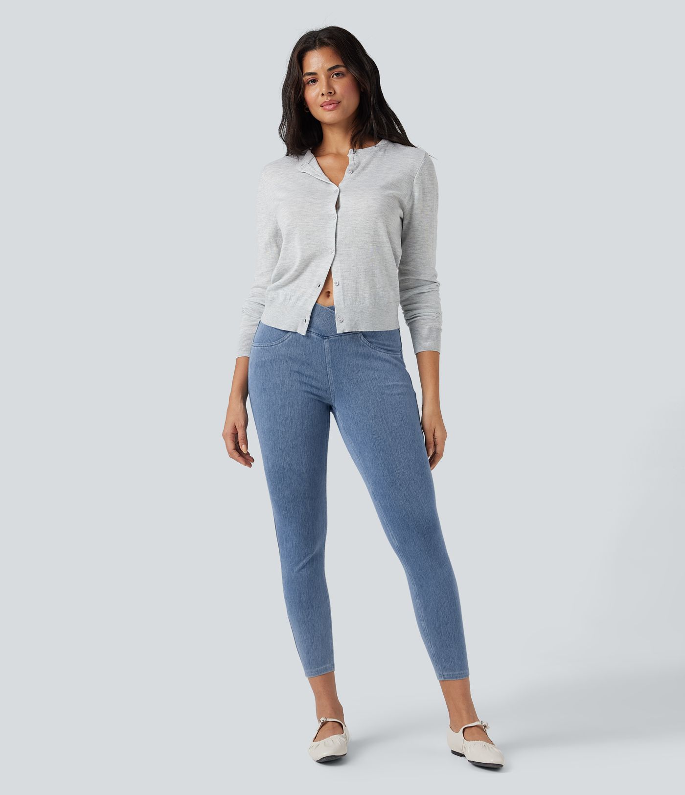 Halara Flex™ Arbeitsleggings aus elastischem Strick-Denim mit hohem Bund und mehreren Taschen Halara Flex™ Arbeitsleggings aus elastischem Strick-Denim mit hohem Bund und mehreren Taschen