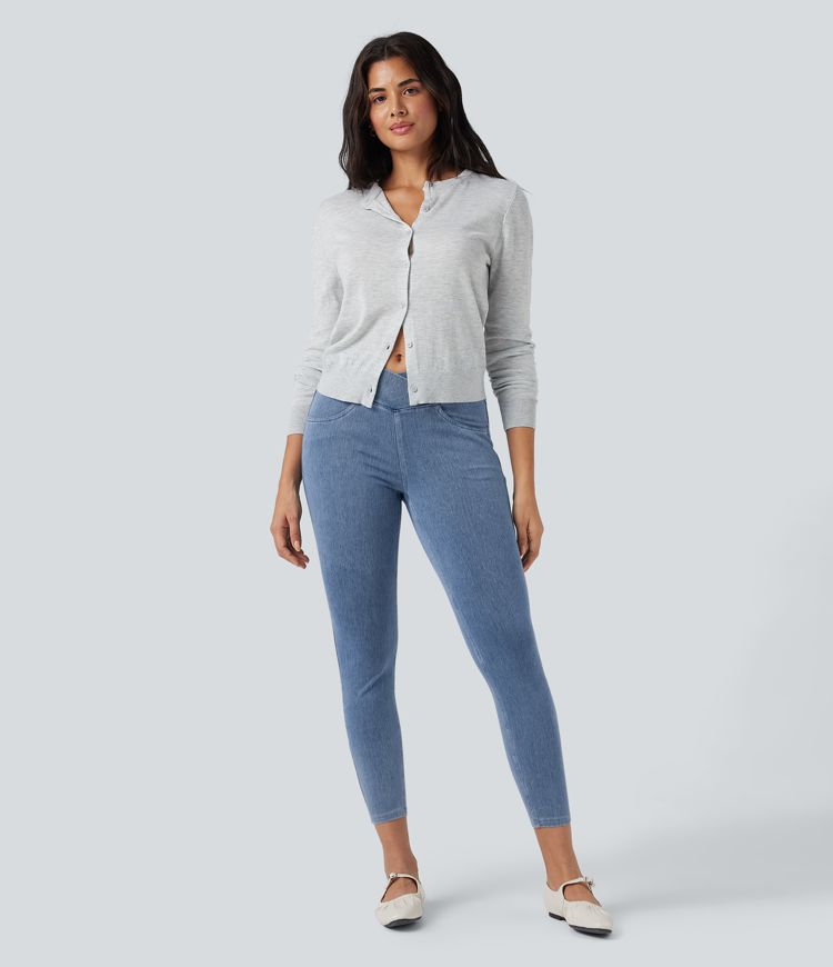 Halara Flex™ Arbeitsleggings aus elastischem Strick-Denim mit hohem Bund und mehreren Taschen Halara Flex™ Arbeitsleggings aus elastischem Strick-Denim mit hohem Bund und mehreren Taschen