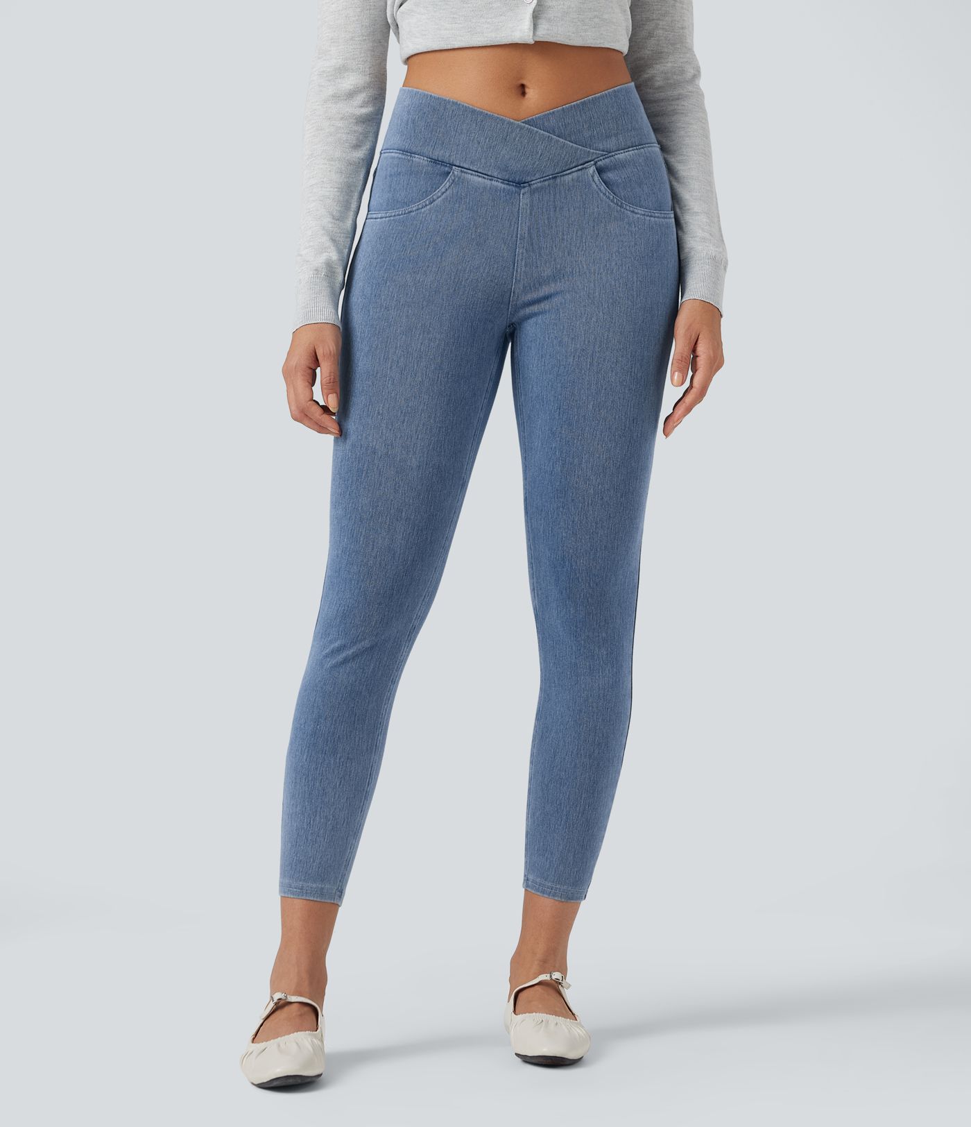 Halara Flex™ Arbeitsleggings aus elastischem Strick-Denim mit hohem Bund und mehreren Taschen Halara Flex™ Arbeitsleggings aus elastischem Strick-Denim mit hohem Bund und mehreren Taschen